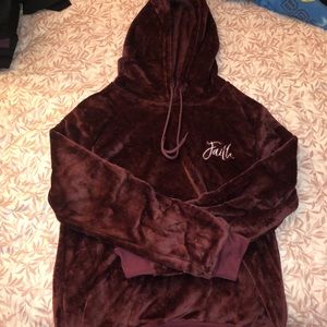 Furry embroidered hoodie